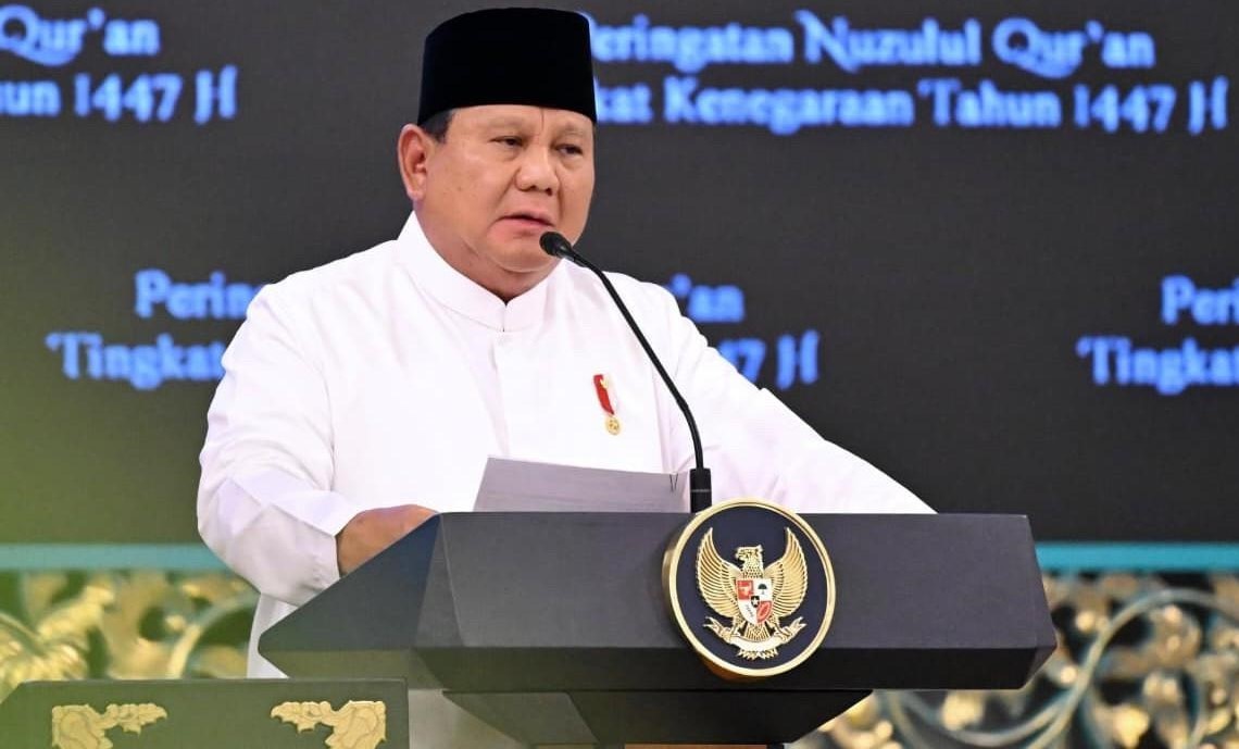 Prabowo Subianto menyampaikan pidato tentang kondisi dunia yang penuh bahaya dan ketidakpastian
